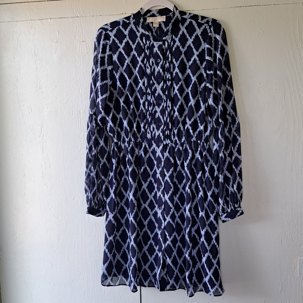 Michael by Michael Kors Long Sleeve Ikat Midi Dress SZ M